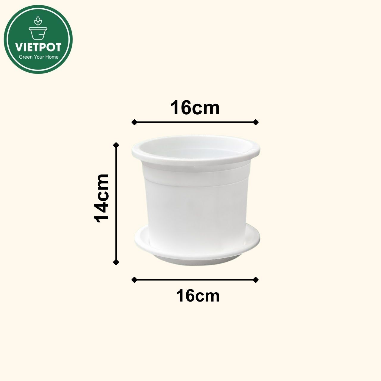  Chậu nhựa trồng cây VIETPOT, size 16x14, Trơn, kiểng lá, hoa hồng, để bàn, trang trí sân vườn. 