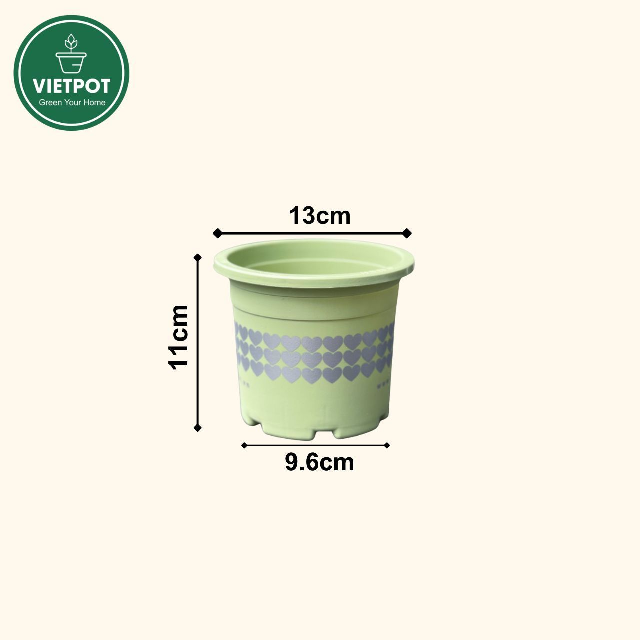  Chậu nhựa trồng cây VIETPOT, size nhỏ 13x11cm, hoa văn Tim, trồng hoa kiểng, để bàn, sân vườn 