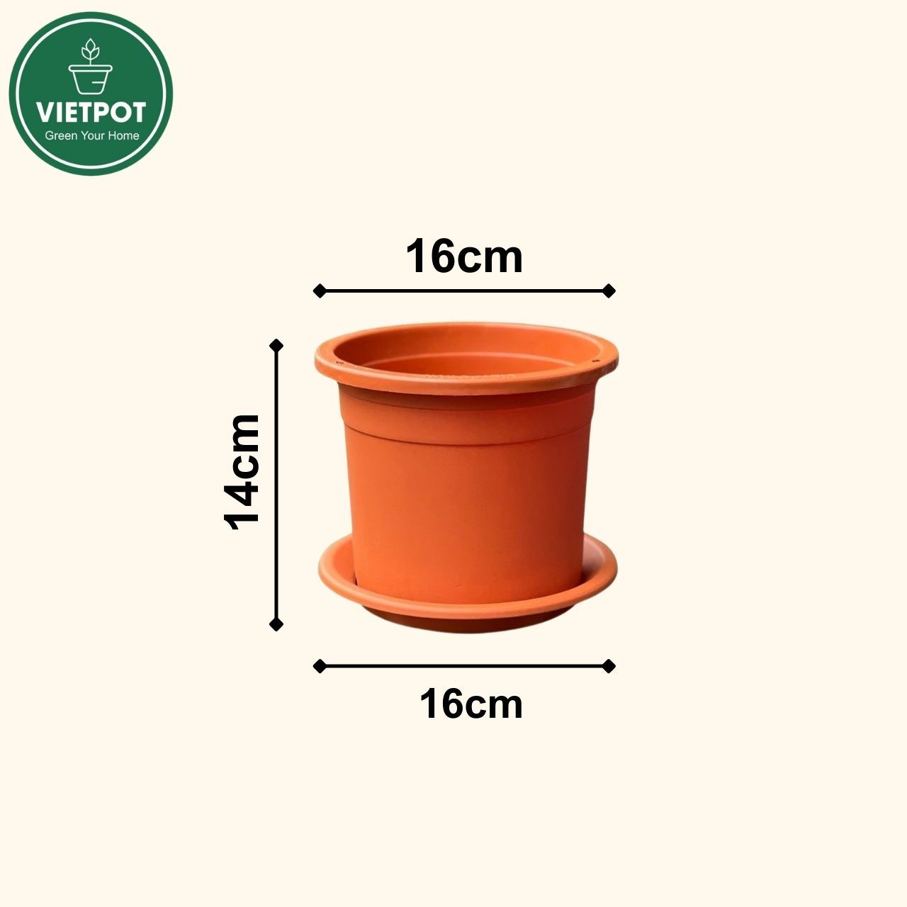  Chậu nhựa trồng cây VIETPOT, size 16x14, Trơn, kiểng lá, hoa hồng, để bàn, trang trí sân vườn. 