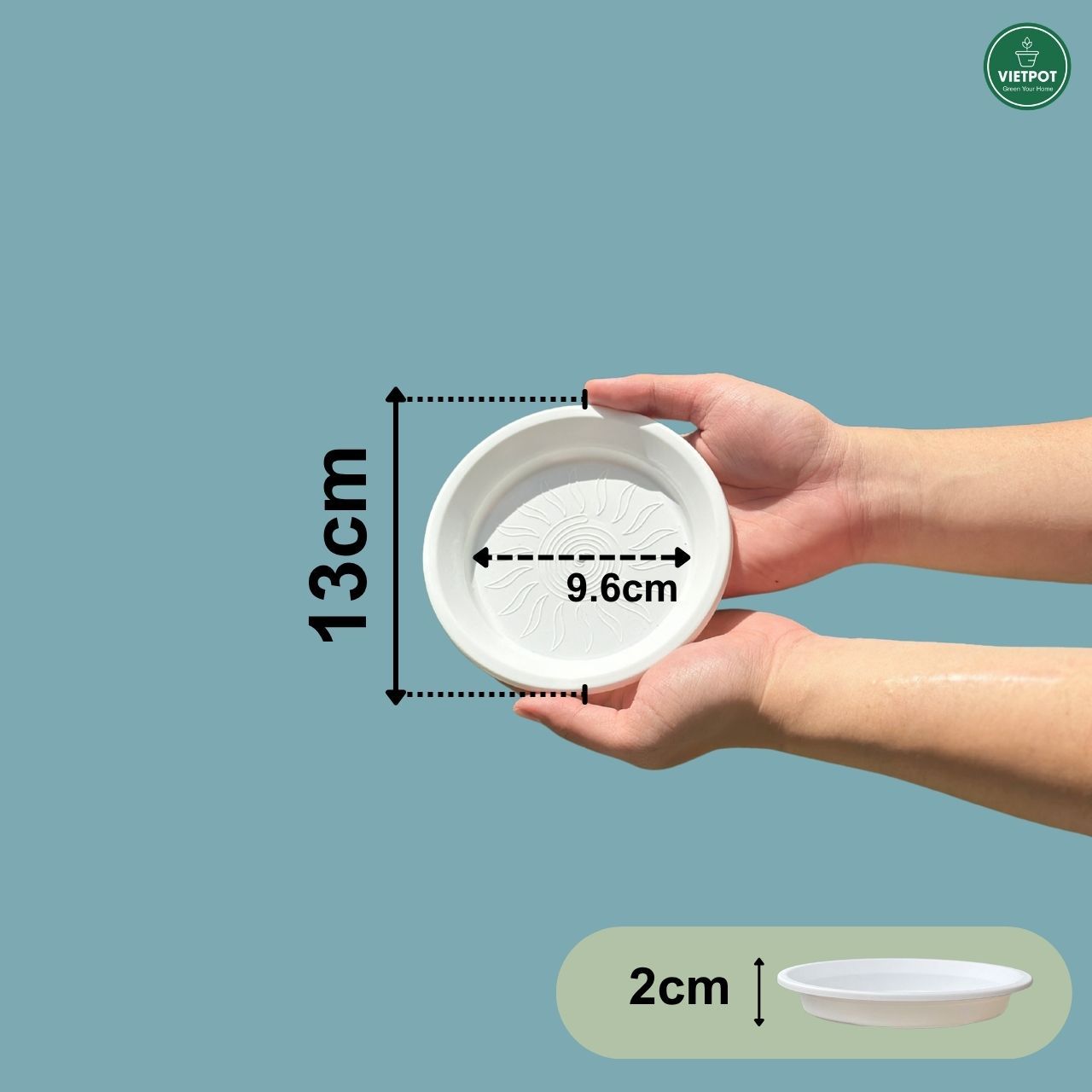  Đĩa nhựa mỏng nhẹ lót chậu cây VIETPOT, màu trắng, cây cảnh, trang trí nhà vườn, ban công 