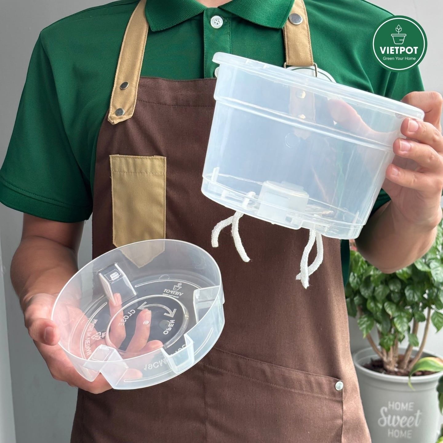  Chậu tự tưới trong suốt VIETPOT, size 19x15cm, thông minh, trang trí nhà cửa, ban công, sân vườn. 