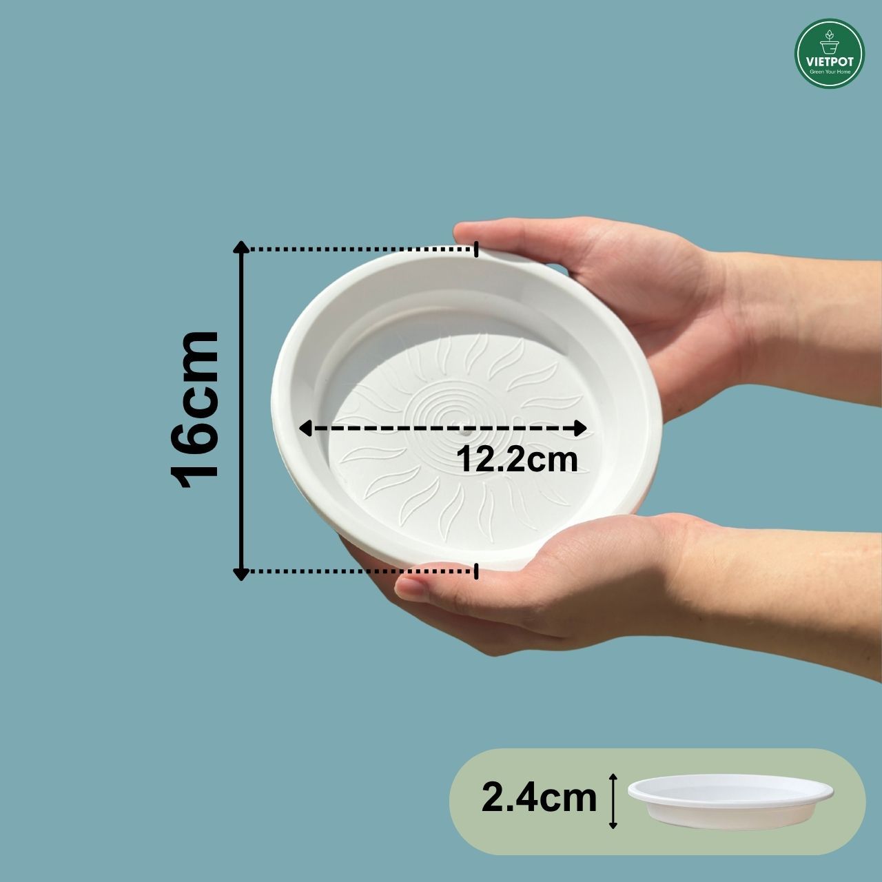  Đĩa nhựa mỏng nhẹ lót chậu cây VIETPOT, màu trắng, cây cảnh, trang trí nhà vườn, ban công 