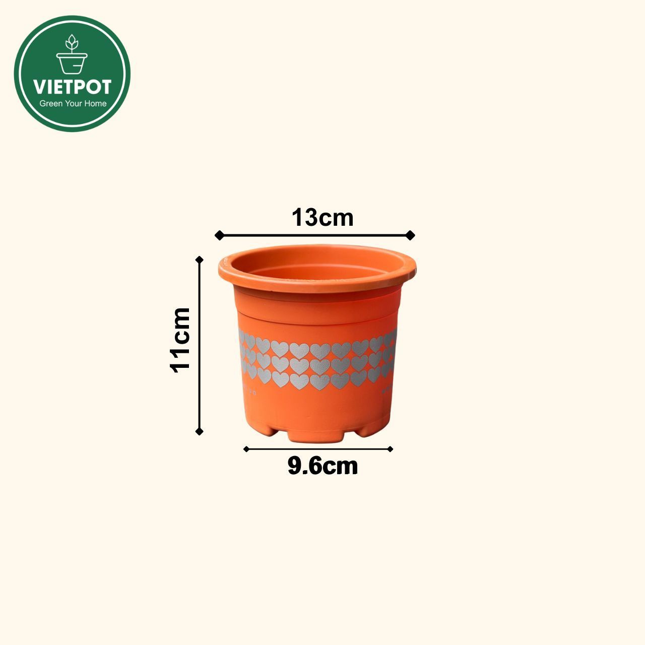  Chậu nhựa trồng cây VIETPOT, size nhỏ 13x11cm, hoa văn Tim, trồng hoa kiểng, để bàn, sân vườn 