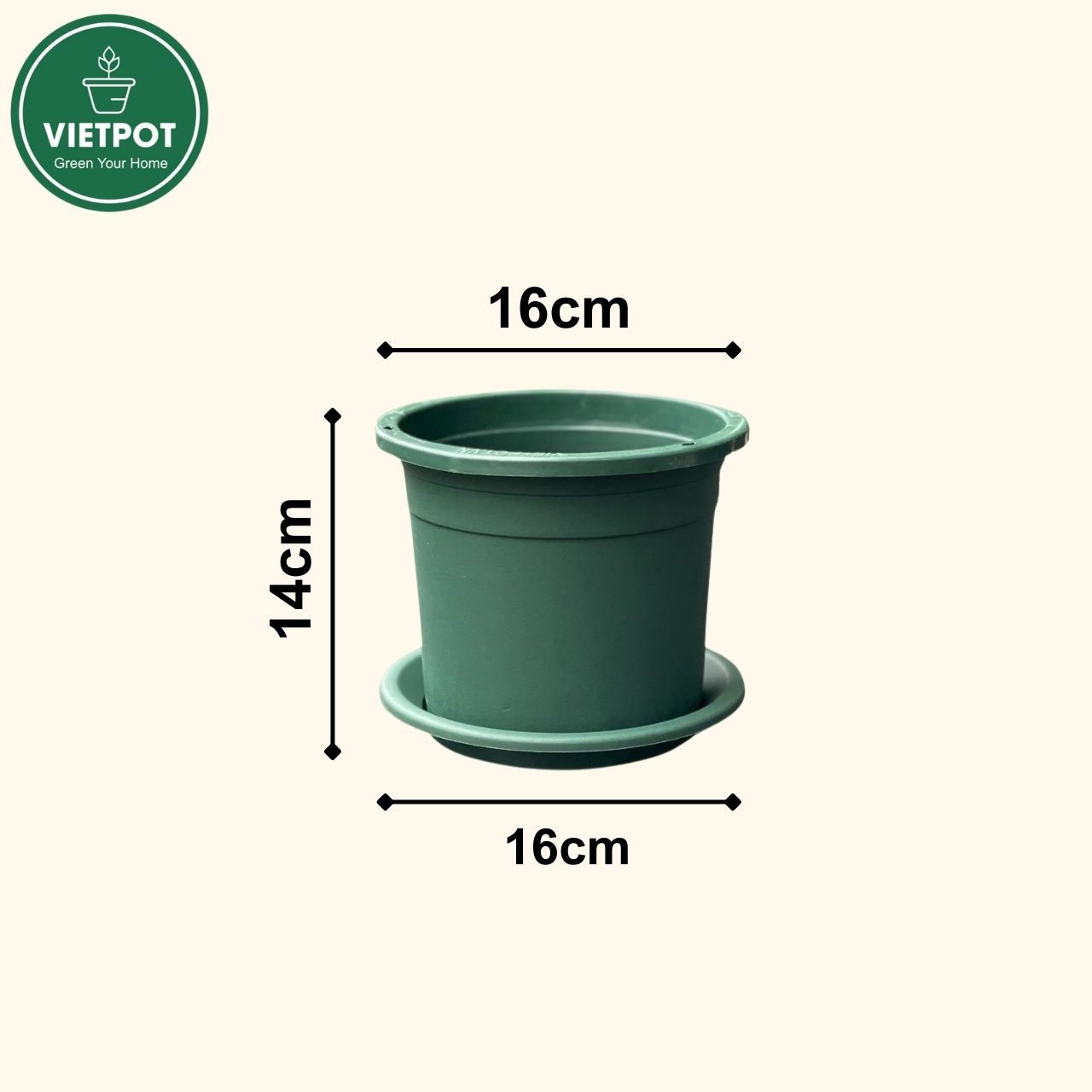  Chậu nhựa trồng cây VIETPOT, size 16x14, Trơn, kiểng lá, hoa hồng, để bàn, trang trí sân vườn. 