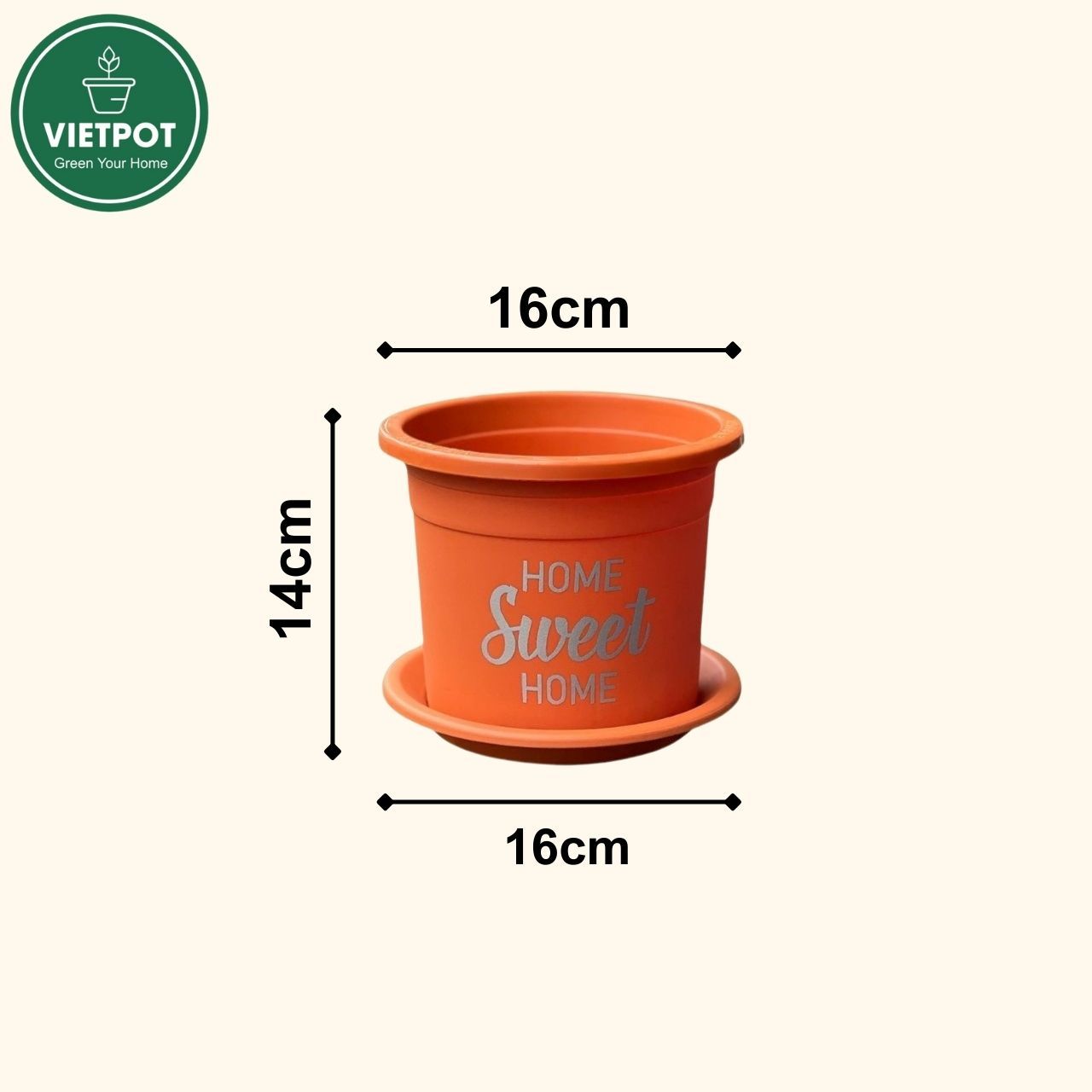  Chậu nhựa trồng cây VIETPOT, size 16x14cm, Sweet Home, hoa hồng, kiểng lá, để bàn, sân vườn. 