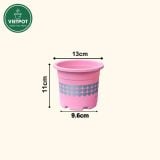 Chậu nhựa trồng cây VIETPOT, size nhỏ 13x11cm, hoa văn Tim, trồng hoa kiểng, để bàn, sân vườn 