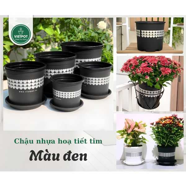 Chậu nhựa trồng cây VIETPOT, màu Đen Tim, trồng hoa kiểng, trang trí ban công, sân vườn, sân thượng 