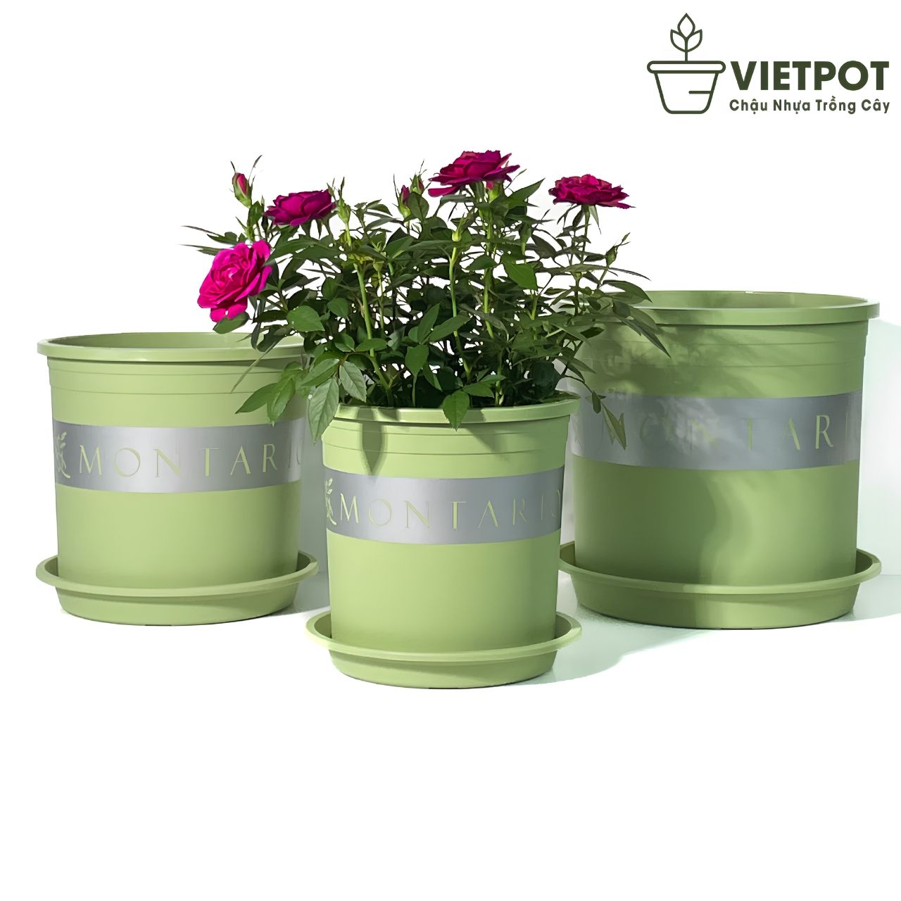  Chậu Nhựa Trồng Cây VIETPOT, xanh Mint MONTARIO, kiểng lá, hoa hồng, để bàn,ban công,sân vườn 