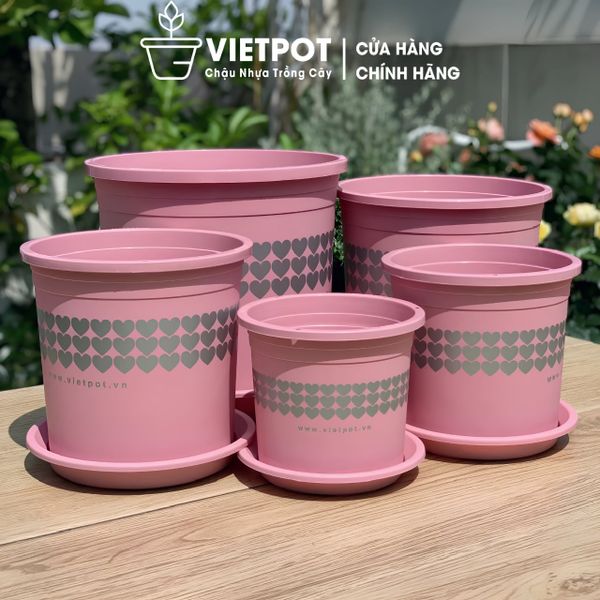  Chậu nhựa trồng cây VIETPOT, màu hồng tim, trồng kiểng lá, hoa hồng, trang trí ban công, sân vườn. 