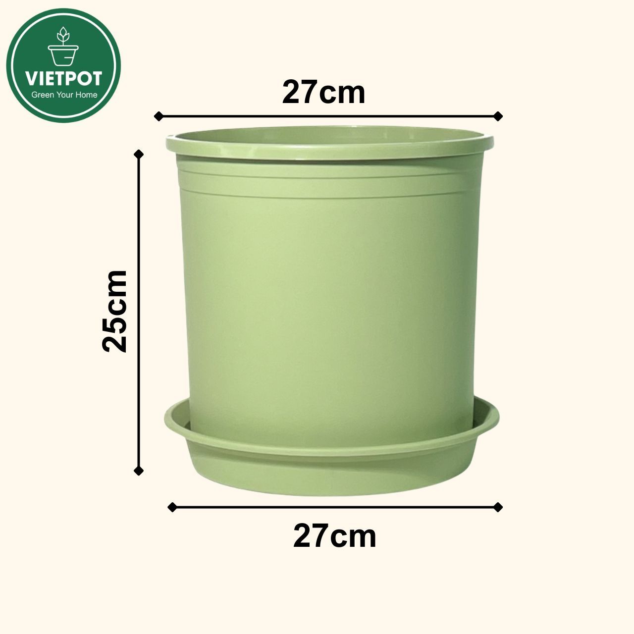  Chậu nhựa trồng cây VIETPOT, xanh Mint Trơn, trồng kiểng lá hoa hồng, để bàn, ban công sân vườn. 