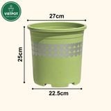 Chậu nhựa trồng cây VIETPOT, xanh Mint hoa văn tim, kiểng lá, hoa hồng, để bàn,ban công sân vườn. 