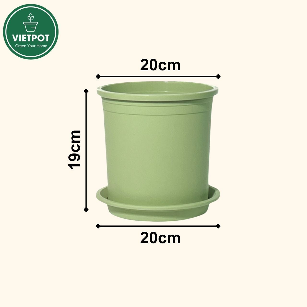  Chậu nhựa trồng cây VIETPOT, xanh Mint Trơn, trồng kiểng lá hoa hồng, để bàn, ban công sân vườn. 