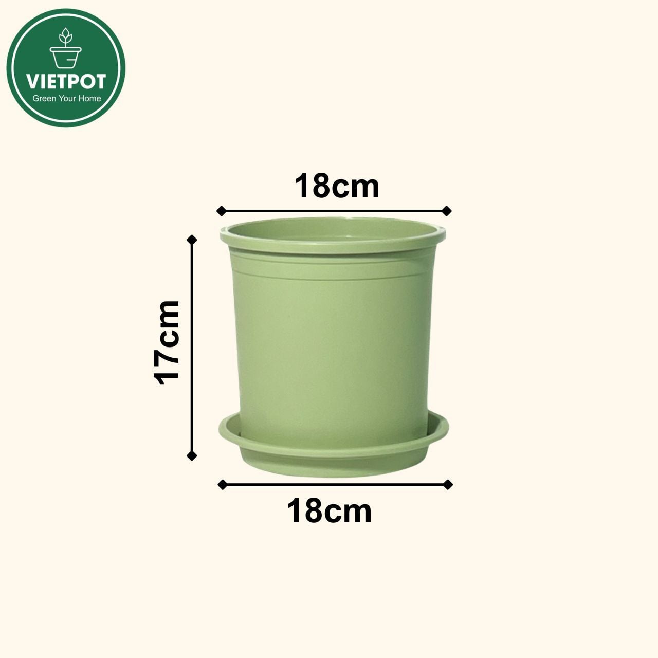  Chậu nhựa trồng cây VIETPOT, xanh Mint Trơn, trồng kiểng lá hoa hồng, để bàn, ban công sân vườn. 