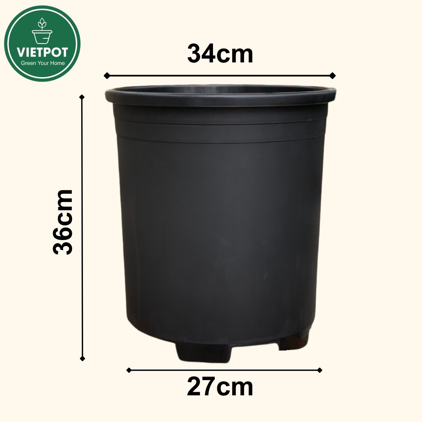  Chậu Nhựa Trồng Cây VIETPOT, size lớn 34x36cm, 6,6gallon, trơn, trang trí bàn, sân vườn, ban công. 