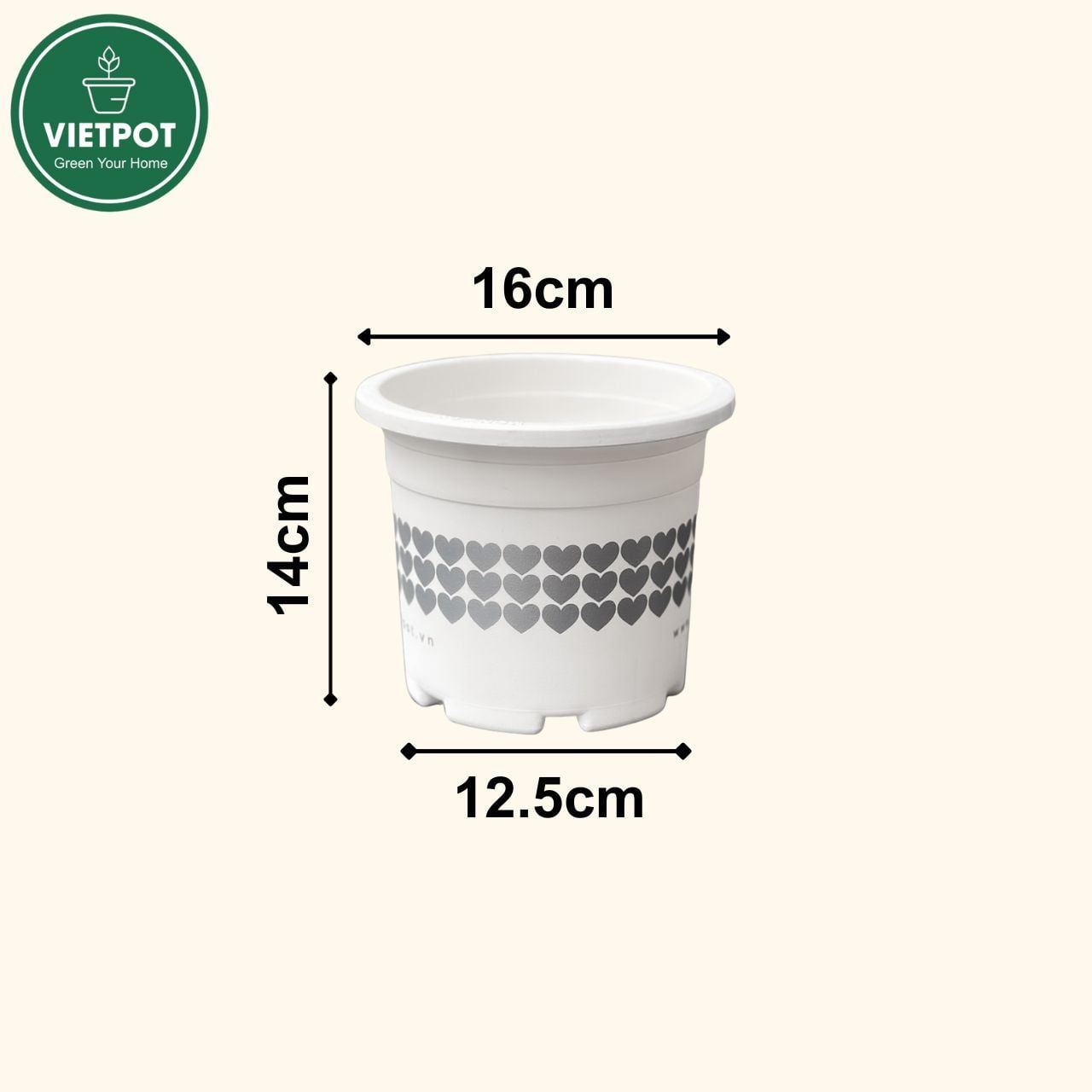  Chậu nhựa trồng cây VIETPOT, size 16x14, hoa văn tim, trồng kiểng lá, hoa hồng, để bàn, vườn. 