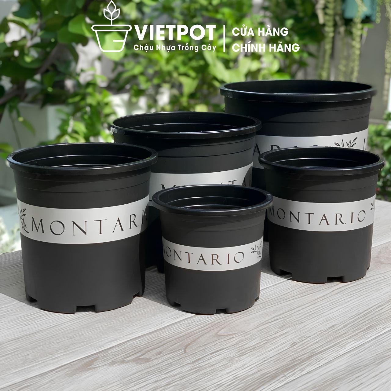  Chậu nhựa trồng cây VIETPOT, màu đen MONTARIO, trồng hoa kiểng, hoa hồng, để ban công, sân vườn. 