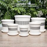  Chậu nhựa trồng cây VIETPOT, màu Trắng Tim, trồng kiểng lá, hoa hồng, trang trí ban công, sân vườn. 