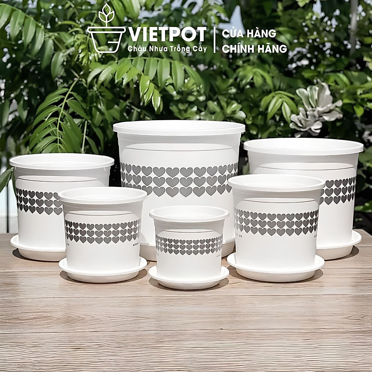  Chậu nhựa trồng cây VIETPOT, màu Trắng Tim, trồng kiểng lá, hoa hồng, trang trí ban công, sân vườn. 