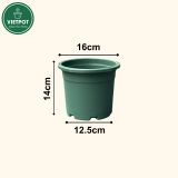  Chậu nhựa trồng cây VIETPOT, size 16x14, Trơn, kiểng lá, hoa hồng, để bàn, trang trí sân vườn. 
