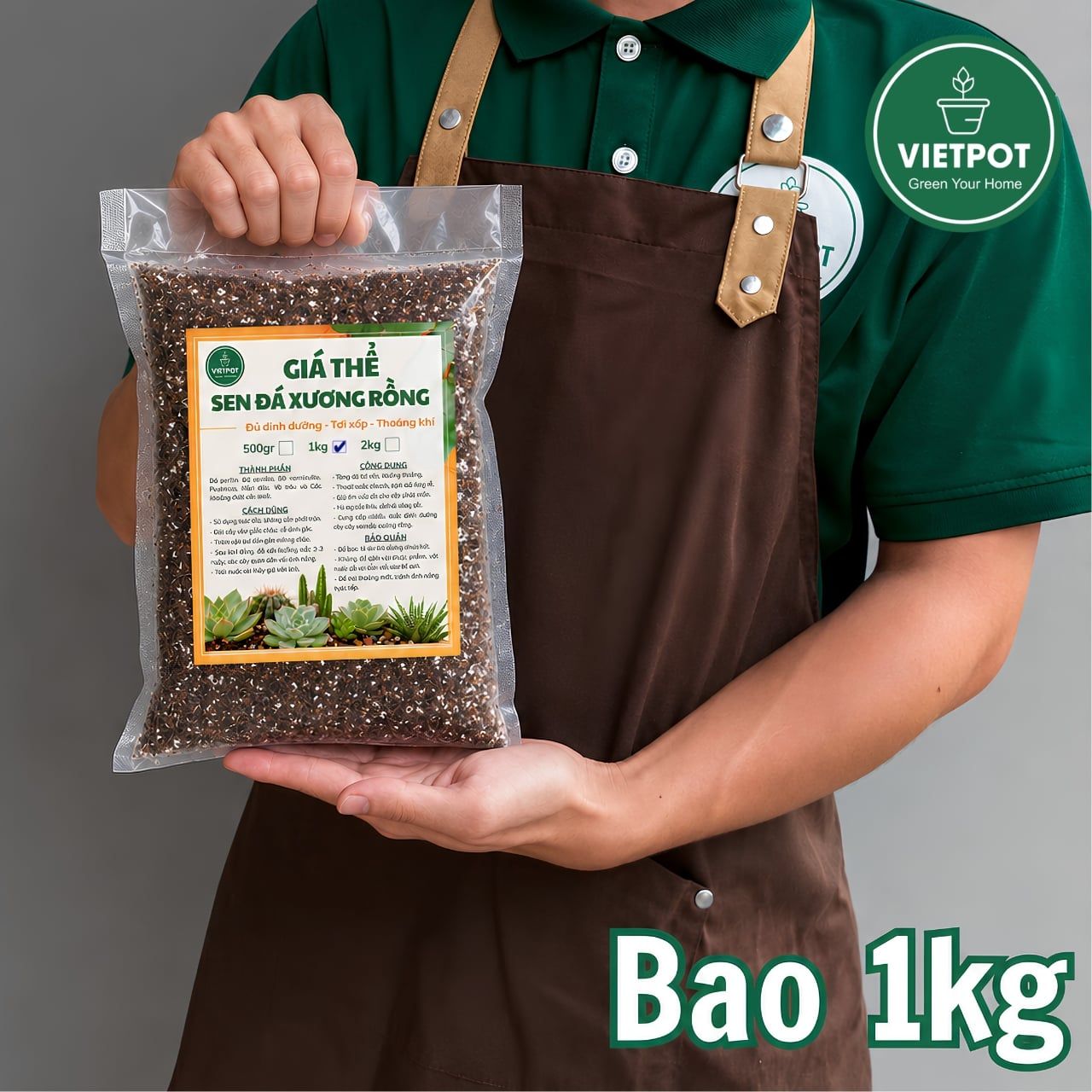  Giá thể sen đá xương rồng VIETPOT, Phối Trộn Sẵn, hỗ trợ thoát nước, giữ ẩm cực kì tốt, . 