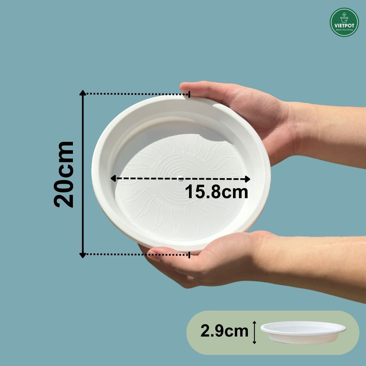  Đĩa nhựa mỏng nhẹ lót chậu cây VIETPOT, màu trắng, cây cảnh, trang trí nhà vườn, ban công 