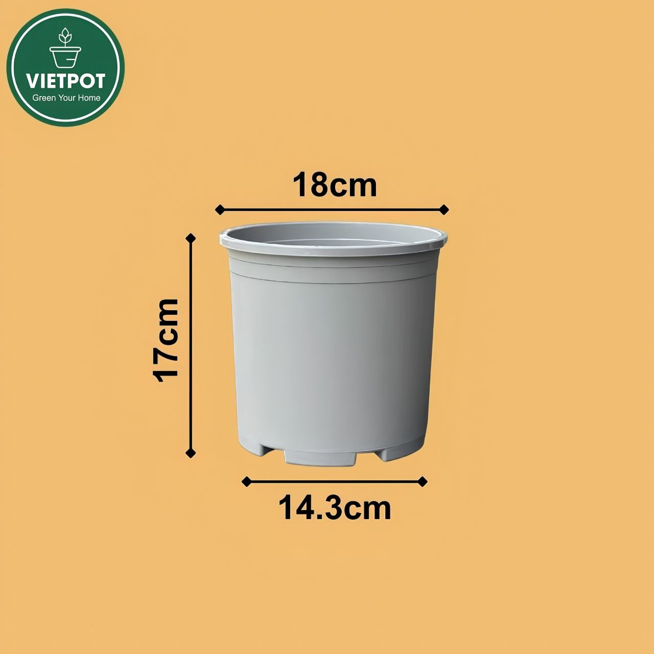  Chậu nhựa trồng cây VIETPOT, màu xám trơn, trồng hoa kiểng, trang trí ban công, sân vườn, sân thượng 