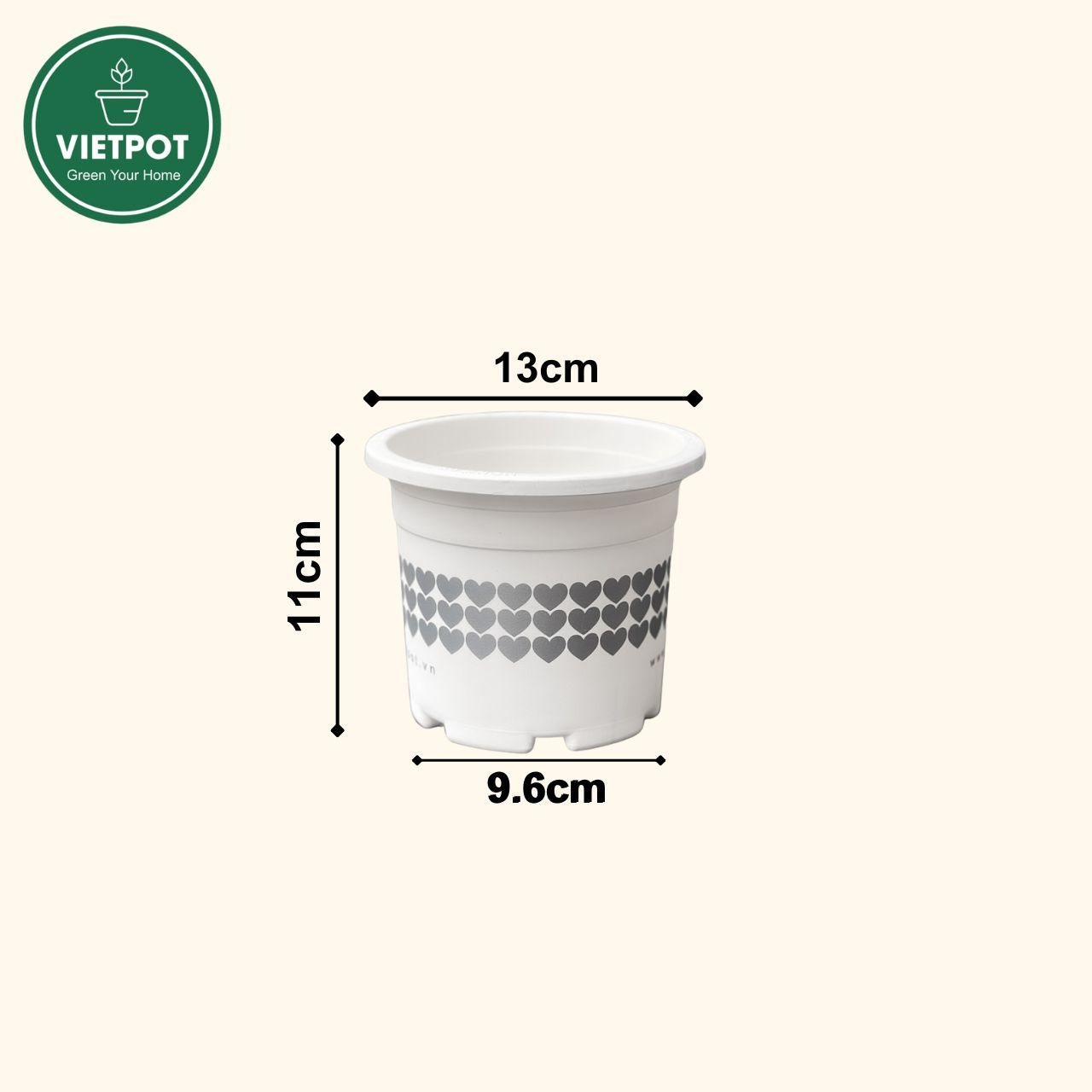  Chậu nhựa trồng cây VIETPOT, size nhỏ 13x11cm, hoa văn Tim, trồng hoa kiểng, để bàn, sân vườn 