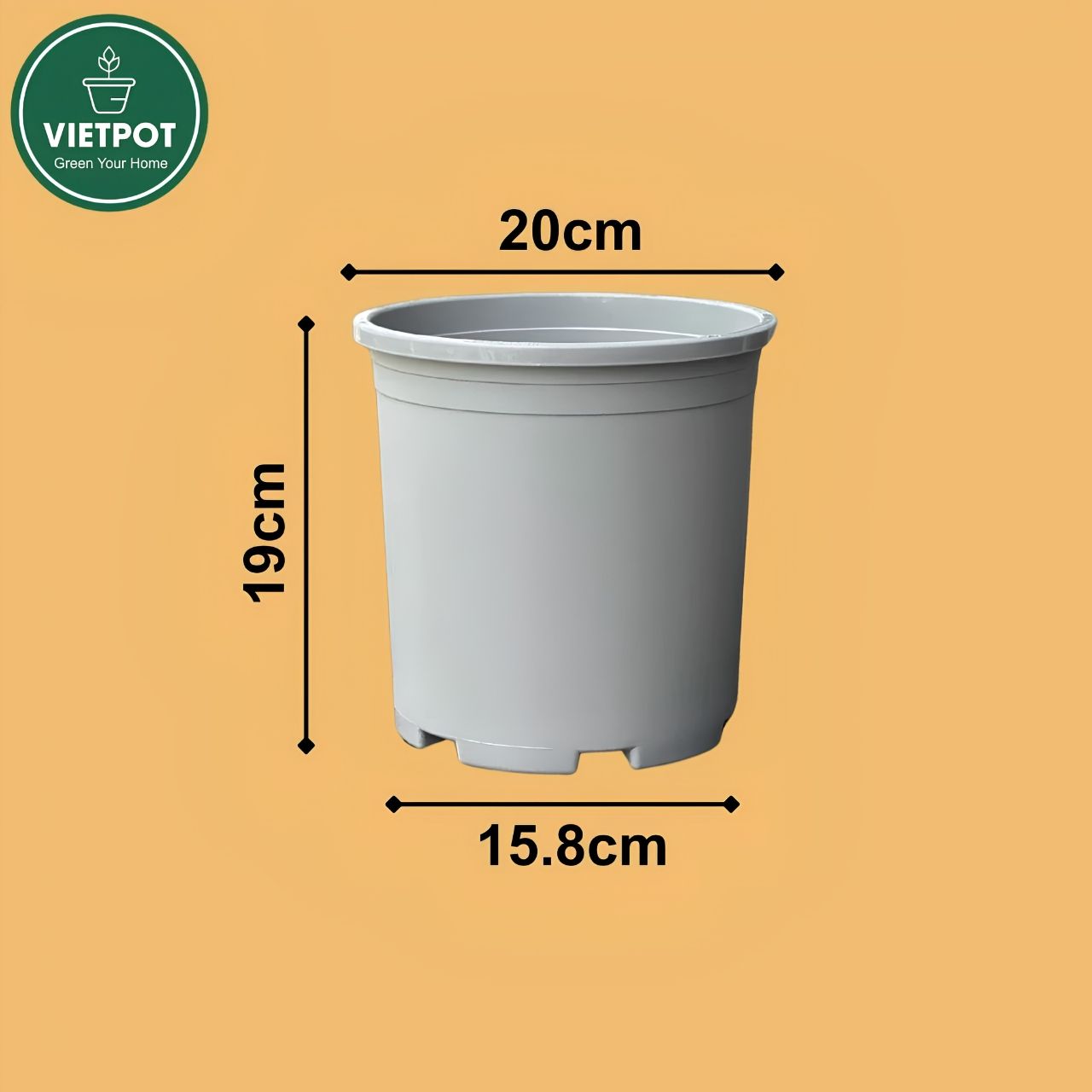  Chậu nhựa trồng cây VIETPOT, màu xám trơn, trồng hoa kiểng, trang trí ban công, sân vườn, sân thượng 