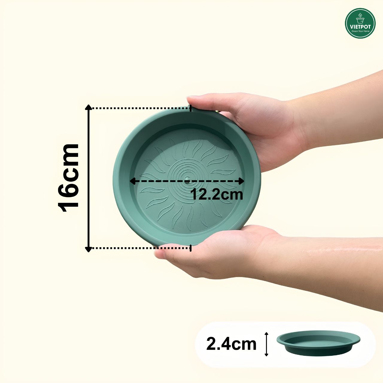  Đĩa nhựa mỏng nhẹ lót chậu cây VIETPOT, màu xanh, cây cảnh, trang trí nhà vườn, ban công 