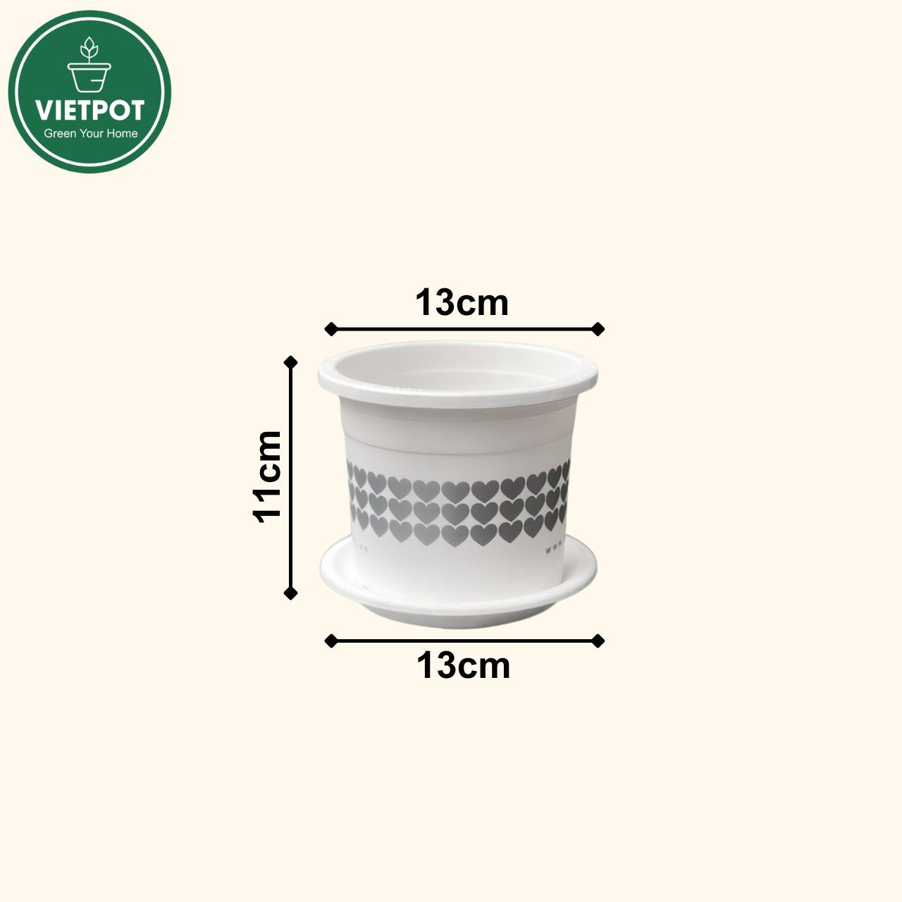  Chậu nhựa trồng cây VIETPOT, size nhỏ 13x11cm, hoa văn Tim, trồng hoa kiểng, để bàn, sân vườn 