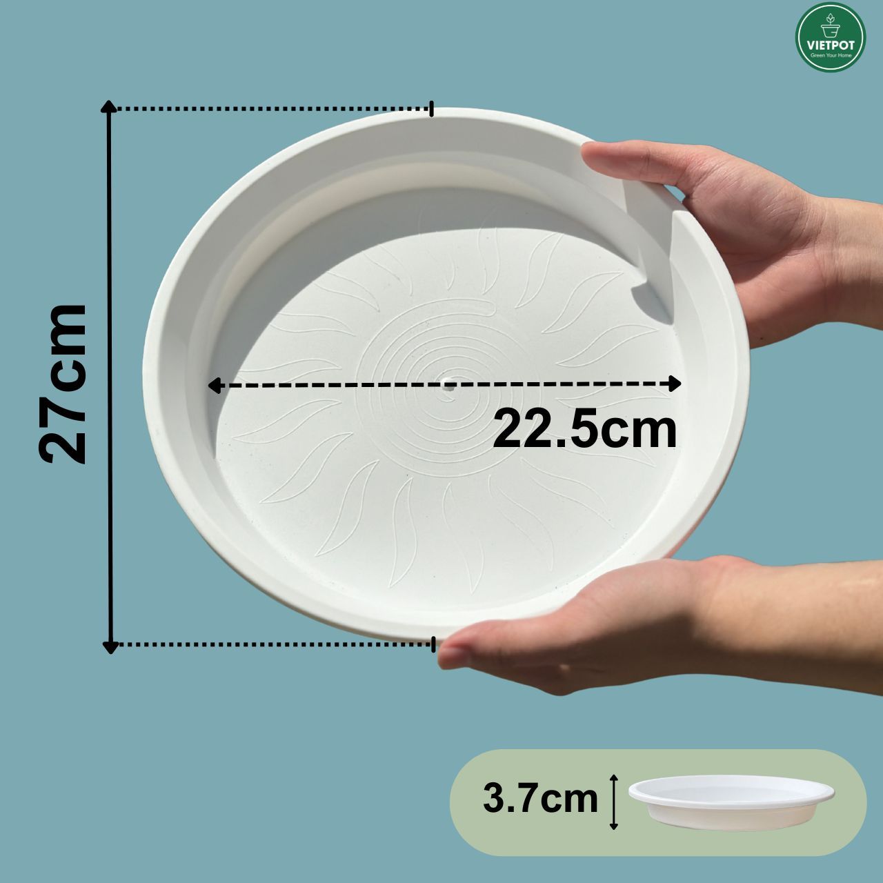  Đĩa nhựa mỏng nhẹ lót chậu cây VIETPOT, màu trắng, cây cảnh, trang trí nhà vườn, ban công 