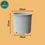  Chậu nhựa trồng cây VIETPOT, màu xám trơn, trồng hoa kiểng, trang trí ban công, sân vườn, sân thượng 