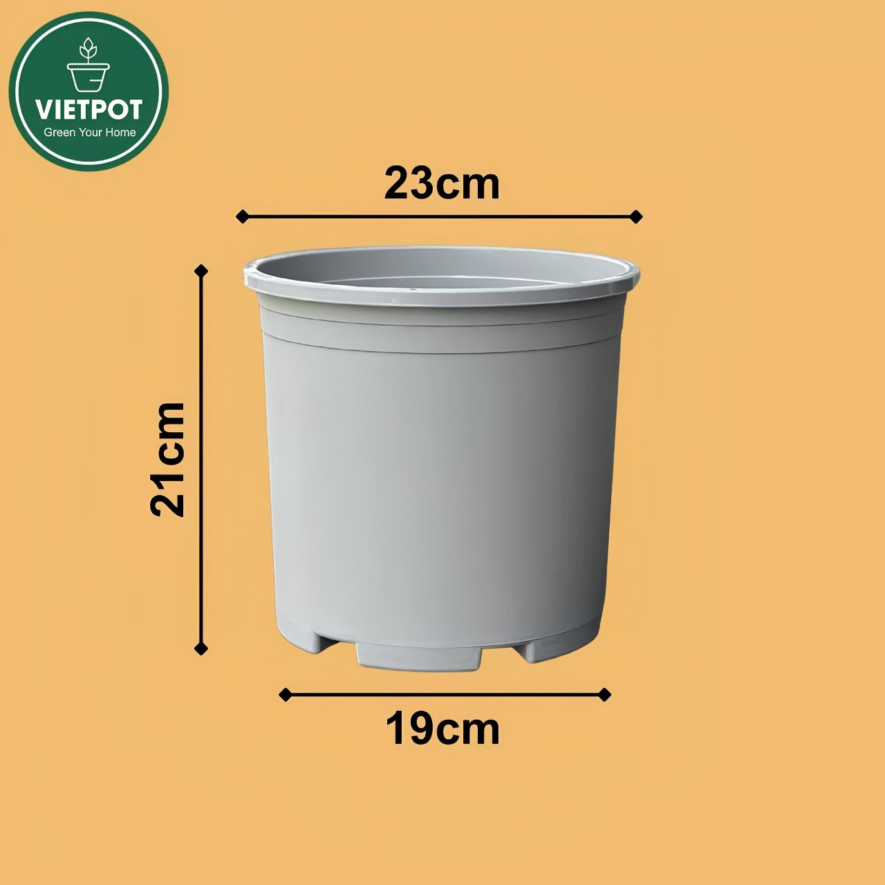  Chậu nhựa trồng cây VIETPOT, màu xám trơn, trồng hoa kiểng, trang trí ban công, sân vườn, sân thượng 