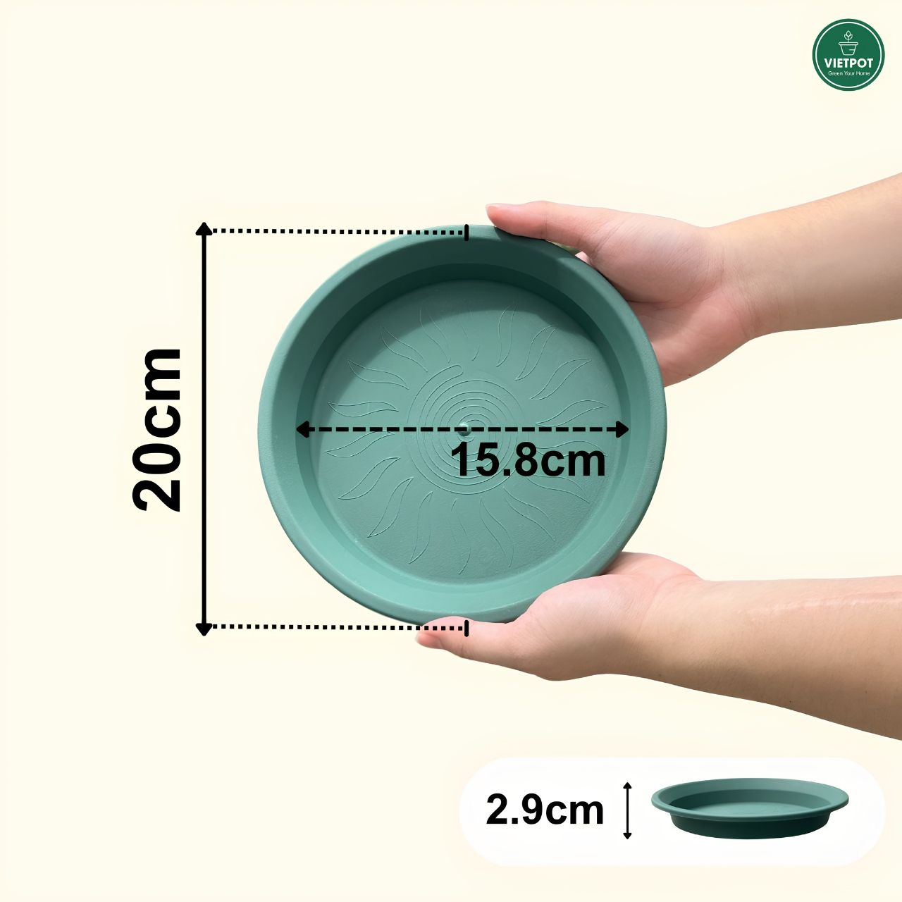 Đĩa nhựa mỏng nhẹ lót chậu cây VIETPOT, màu xanh, cây cảnh, trang trí nhà vườn, ban công 