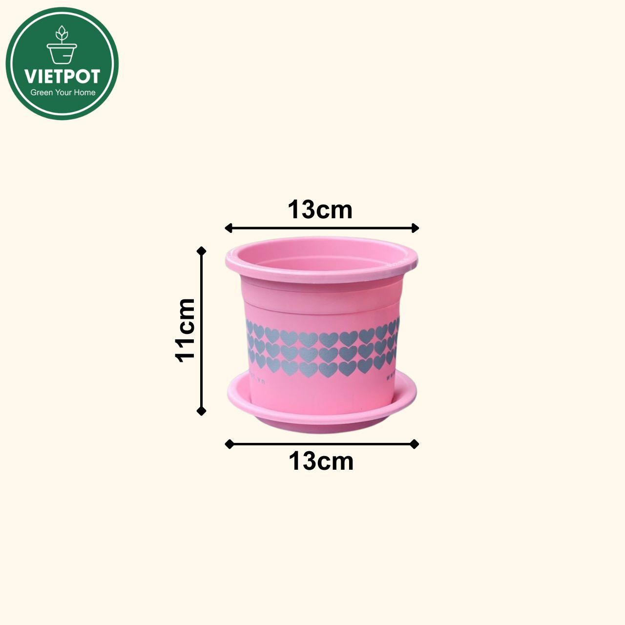  Chậu nhựa trồng cây VIETPOT, size nhỏ 13x11cm, hoa văn Tim, trồng hoa kiểng, để bàn, sân vườn 