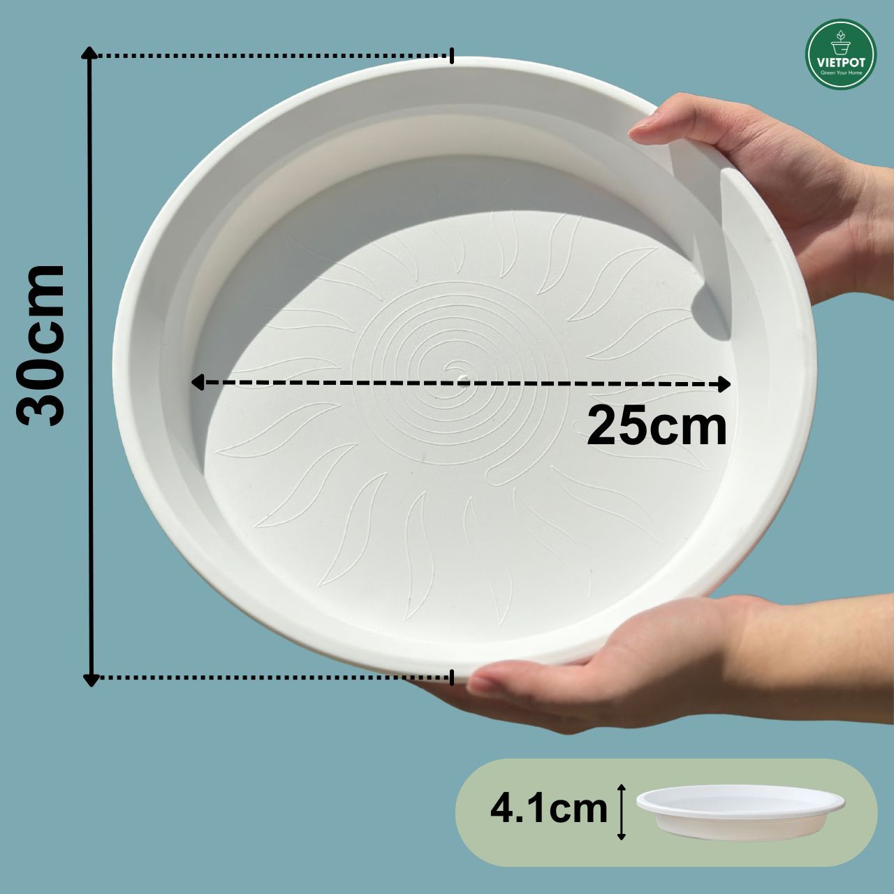  Đĩa nhựa mỏng nhẹ lót chậu cây VIETPOT, màu trắng, cây cảnh, trang trí nhà vườn, ban công 
