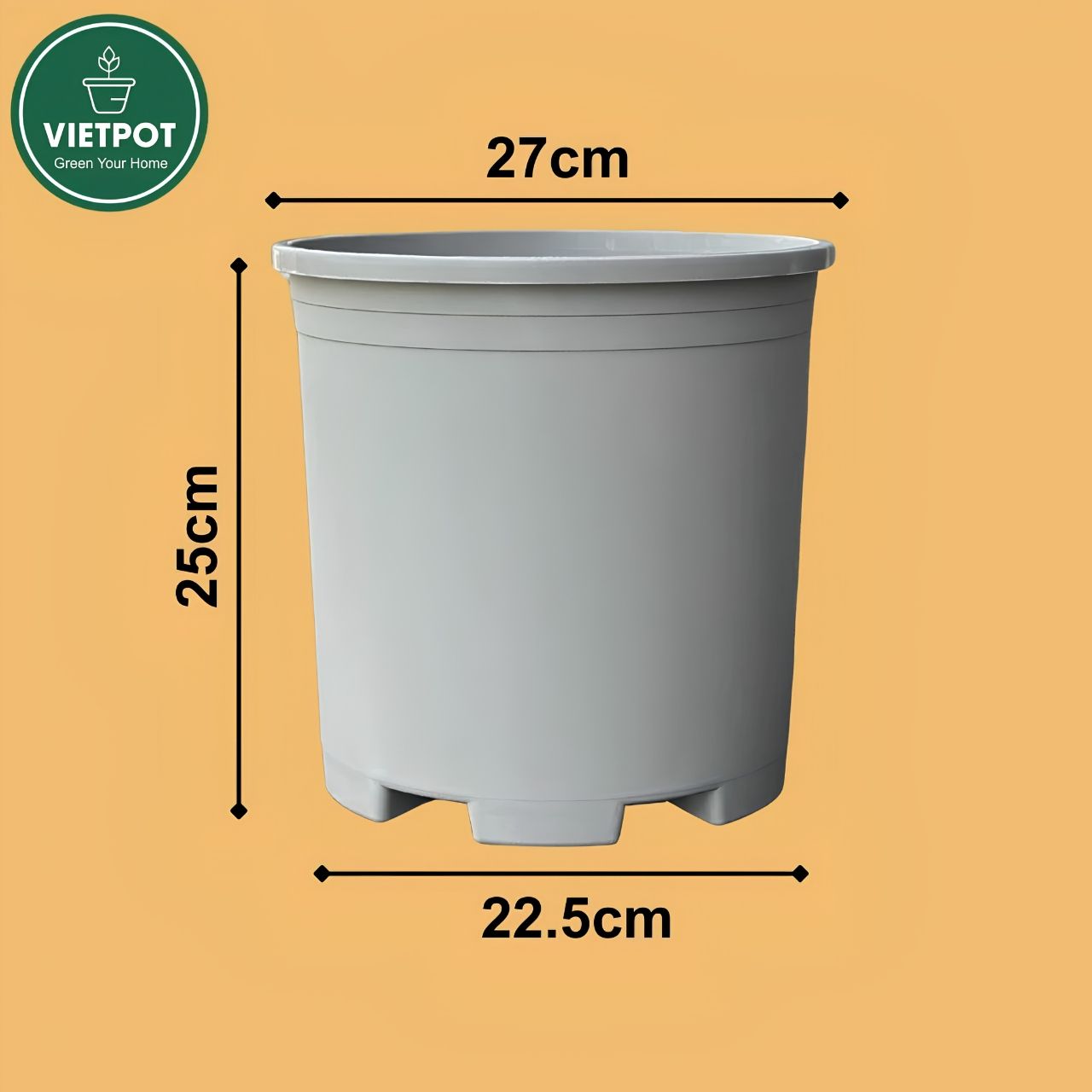  Chậu nhựa trồng cây VIETPOT, màu xám trơn, trồng hoa kiểng, trang trí ban công, sân vườn, sân thượng 