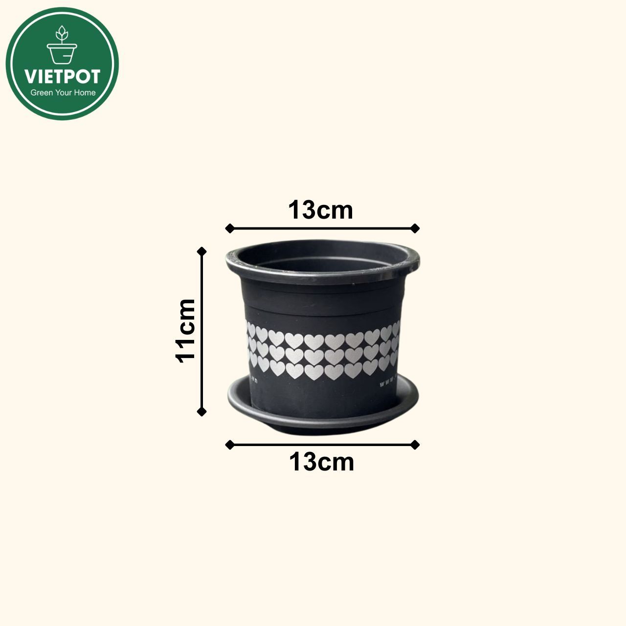  Chậu nhựa trồng cây VIETPOT, size nhỏ 13x11cm, hoa văn Tim, trồng hoa kiểng, để bàn, sân vườn 