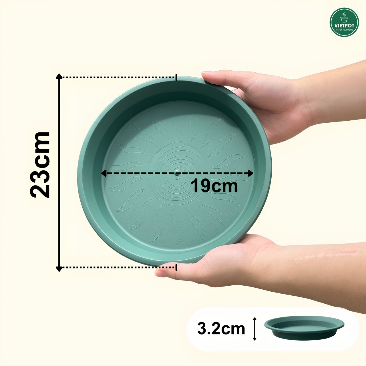  Đĩa nhựa mỏng nhẹ lót chậu cây VIETPOT, màu xanh, cây cảnh, trang trí nhà vườn, ban công 