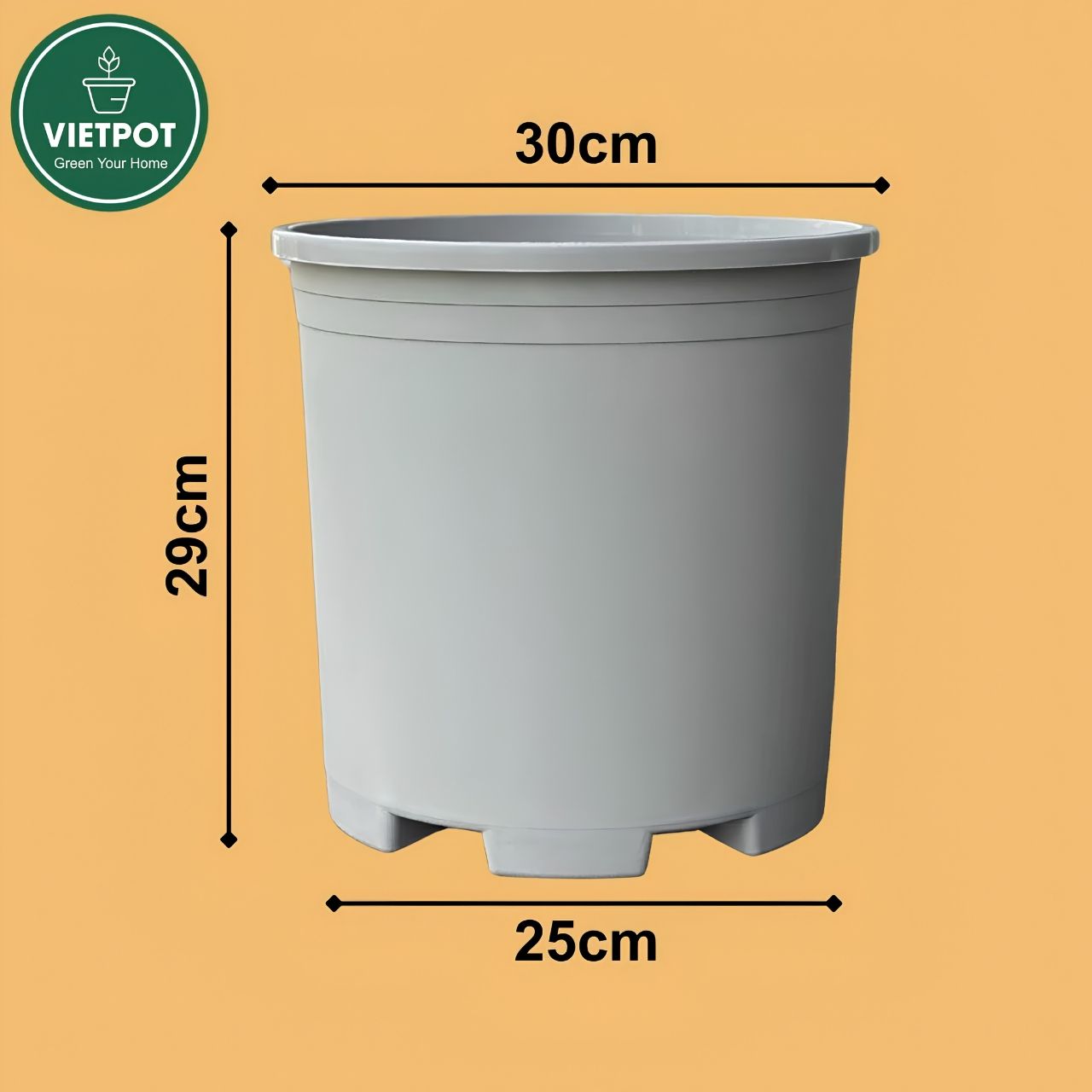  Chậu nhựa trồng cây VIETPOT, màu xám trơn, trồng hoa kiểng, trang trí ban công, sân vườn, sân thượng 
