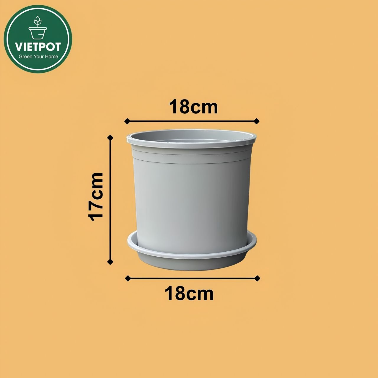  Chậu nhựa trồng cây VIETPOT, màu xám trơn, trồng hoa kiểng, trang trí ban công, sân vườn, sân thượng 