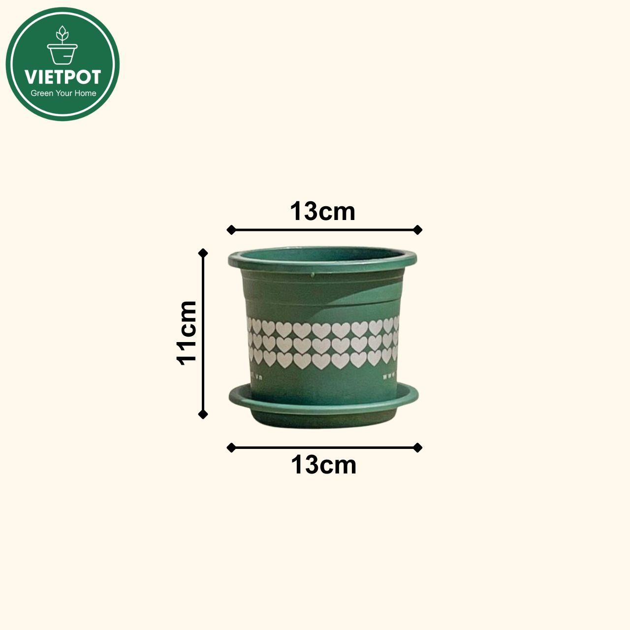  Chậu nhựa trồng cây VIETPOT, size nhỏ 13x11cm, hoa văn Tim, trồng hoa kiểng, để bàn, sân vườn 