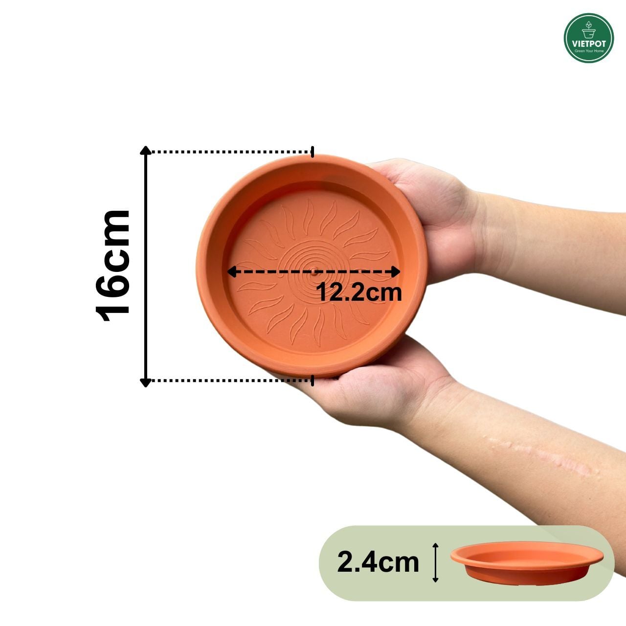  Đĩa nhựa mỏng nhẹ lót chậu cây VIETPOT, màu cam, cây cảnh, trang trí nhà vườn, ban công 