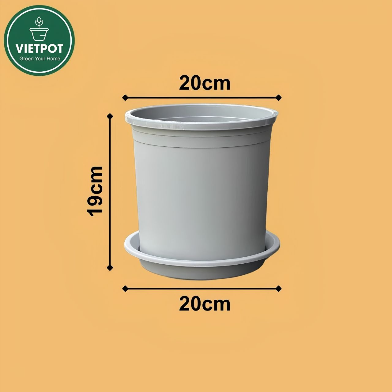  Chậu nhựa trồng cây VIETPOT, màu xám trơn, trồng hoa kiểng, trang trí ban công, sân vườn, sân thượng 