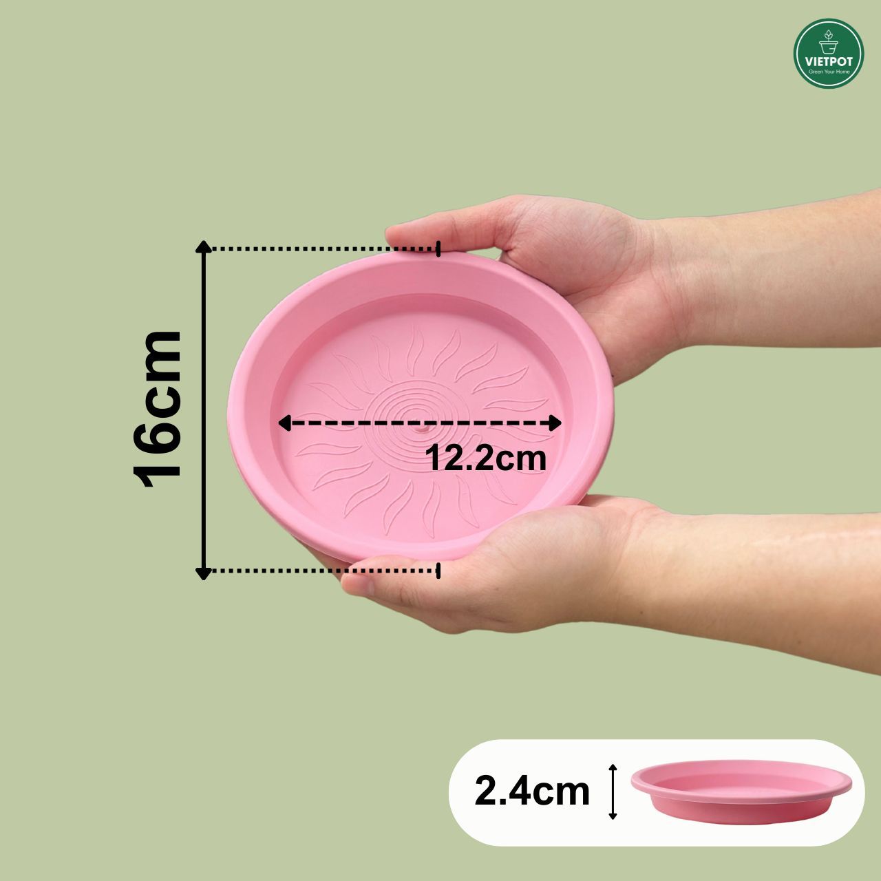  Đĩa nhựa mỏng nhẹ lót chậu cây VIETPOT, màu hồng, cây cảnh, trang trí nhà vườn, ban công 