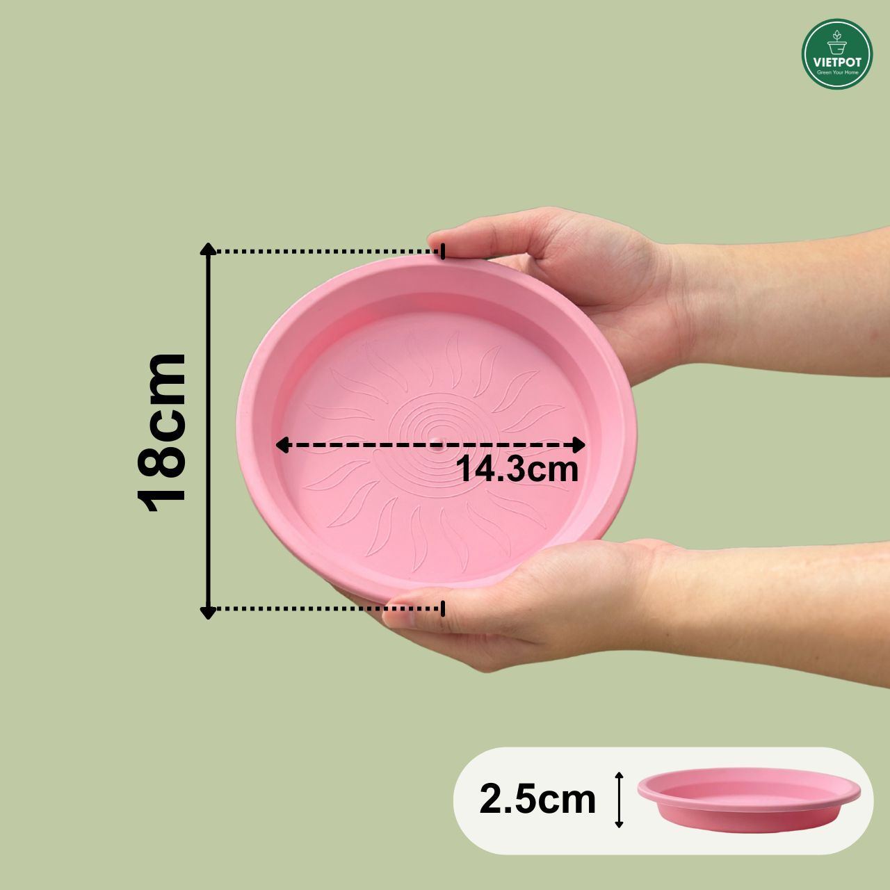  Đĩa nhựa mỏng nhẹ lót chậu cây VIETPOT, màu hồng, cây cảnh, trang trí nhà vườn, ban công 