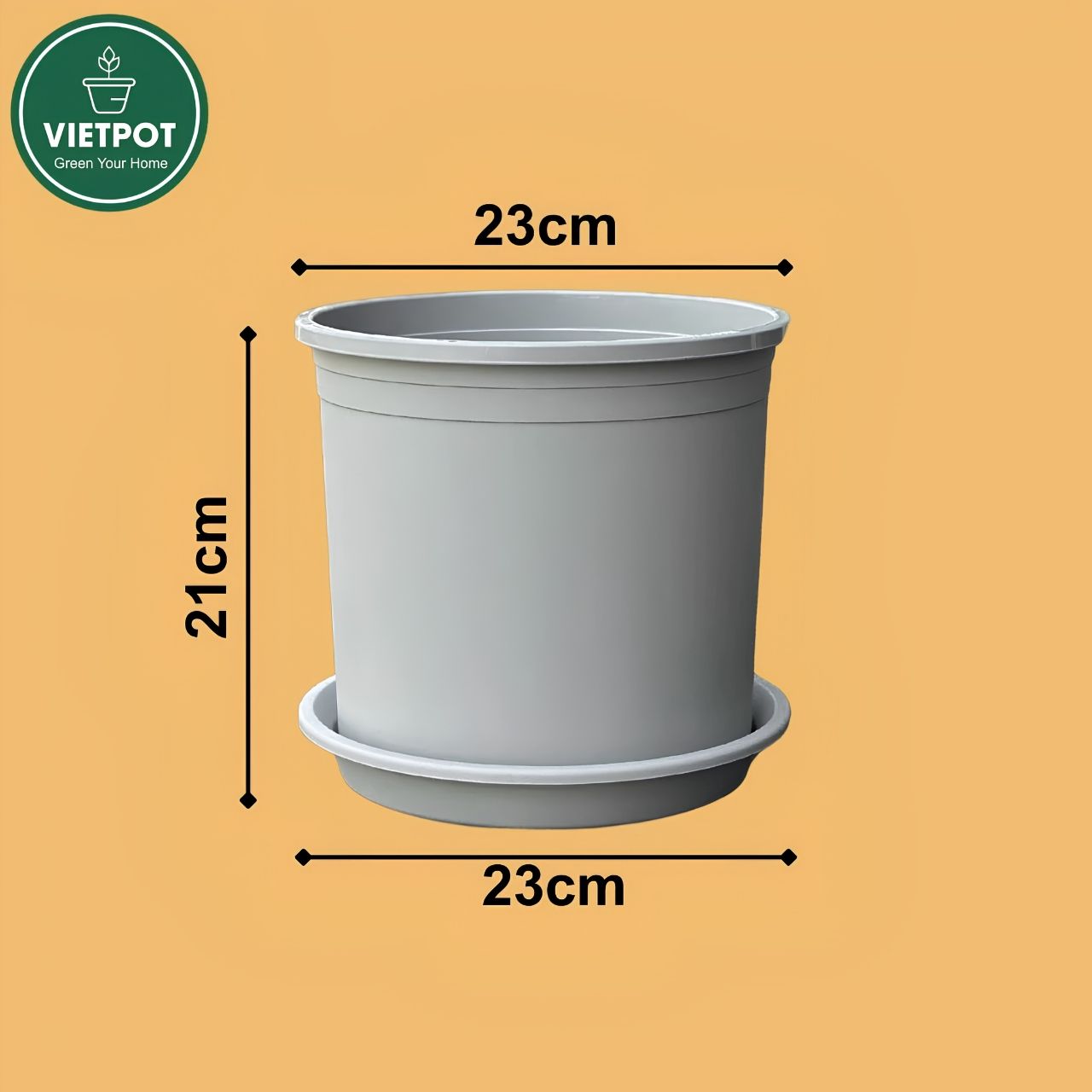  Chậu nhựa trồng cây VIETPOT, màu xám trơn, trồng hoa kiểng, trang trí ban công, sân vườn, sân thượng 