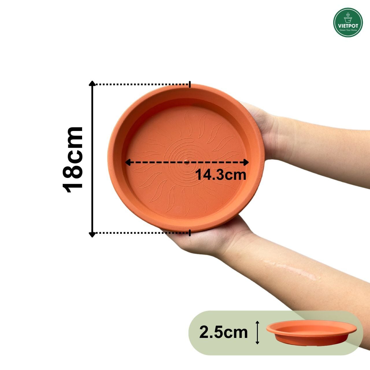  Đĩa nhựa mỏng nhẹ lót chậu cây VIETPOT, màu cam, cây cảnh, trang trí nhà vườn, ban công 