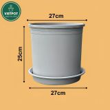  Chậu nhựa trồng cây VIETPOT, màu xám trơn, trồng hoa kiểng, trang trí ban công, sân vườn, sân thượng 