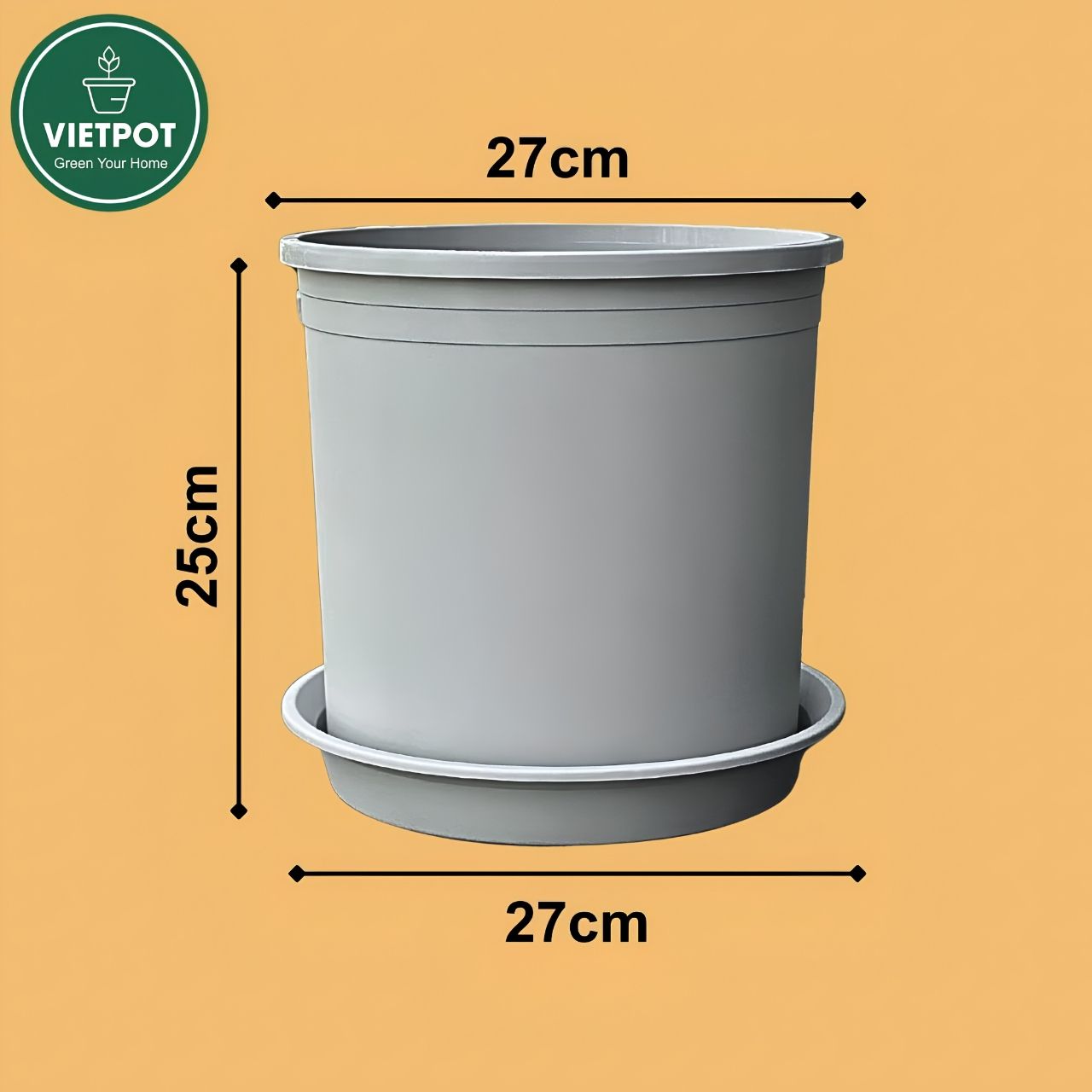  Chậu nhựa trồng cây VIETPOT, màu xám trơn, trồng hoa kiểng, trang trí ban công, sân vườn, sân thượng 